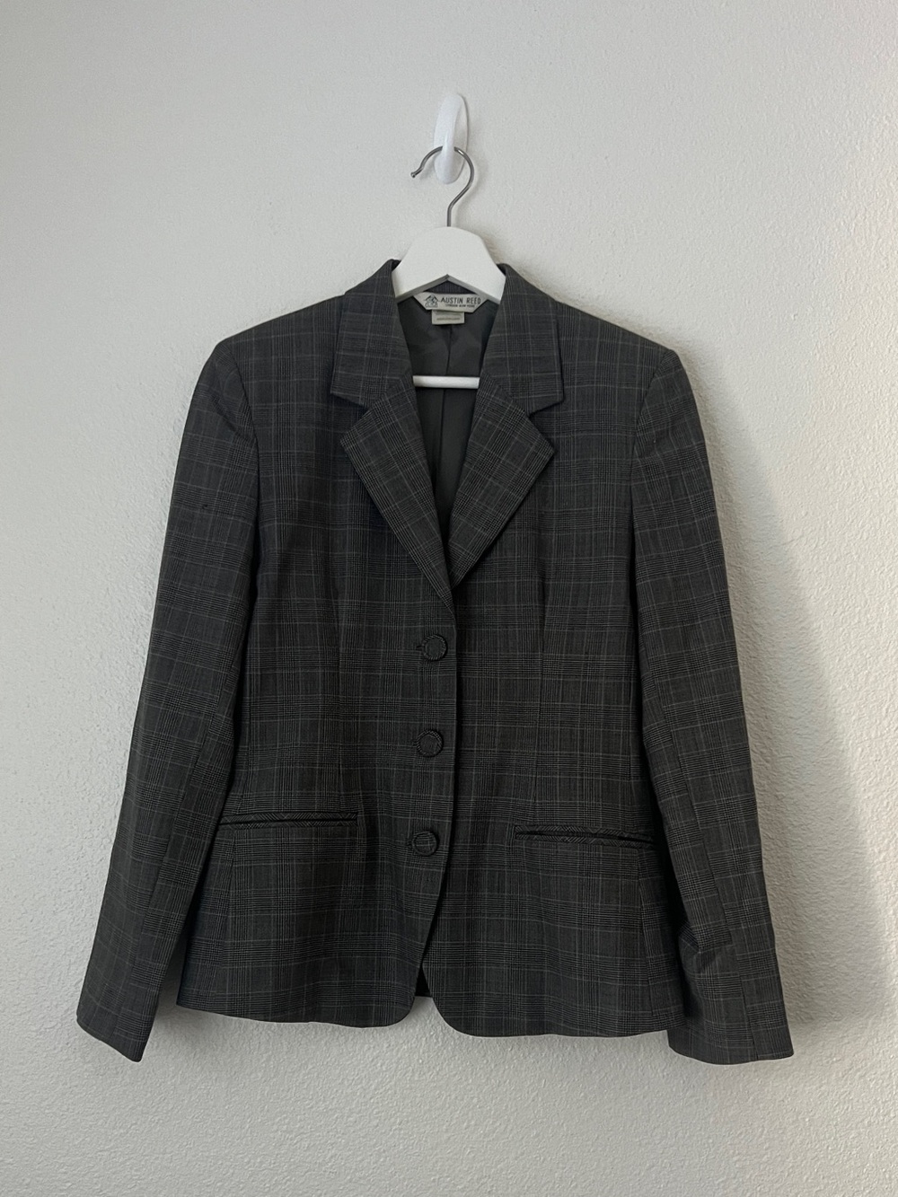 Austin Reed Vintage Wool Plaid Blazer Jacket Gray Glen Check Career Size 2